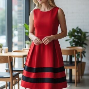 Calvin Klein Red and Black Midi Dress